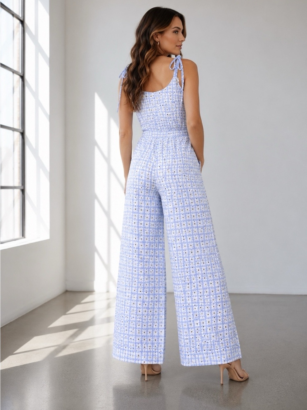 231. Bluebell Eyelet Wide Leg Jumpsuit - Picture 2 of 3